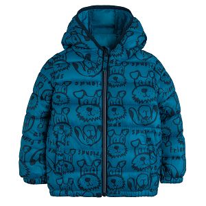 Blue hooded jacket with dogs print