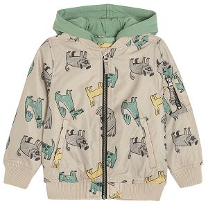 Beige hooded jacket with dogs print