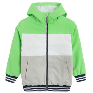 Grey white and light green hooded zip through jacket