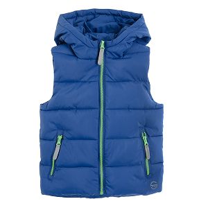Blue hooded zip through vest