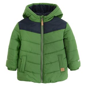 Μπουφάν πράσινο με επένδυση fleece, κουκούλα και φερμουάρ