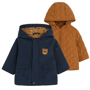 Blue and dark yellow two-pieces hooded jacket