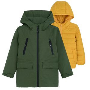 Green and yellow two-pieces hooded jacket