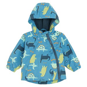 Blue zip through hooded jacket with dinosaurs print