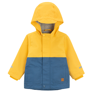 Blue and yellow zip through hooded jacket