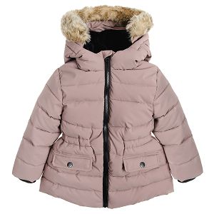 Pink long hooded jacket