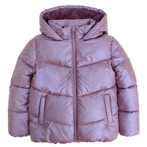 Metalic purple hooded zip through jacket