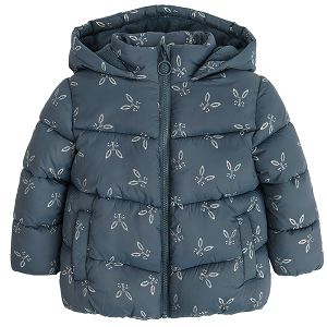 Blue hooded jacket with flowers