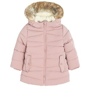 Light brown zip through jacket and furlike on the hood