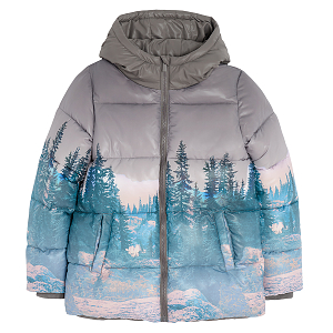 Zip through hooded jacket with forest print