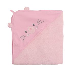 Πετσέτα με κουκούλα ροζ αρκουδάκι