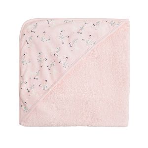 Πετσέτα ροζ με κουκούλα και στάμπα αλεπουδάκια