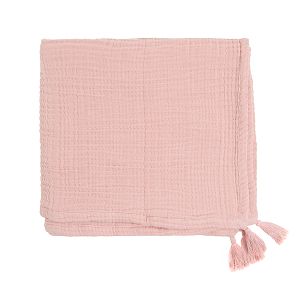 Κουβέρτα ροζ με pom pom