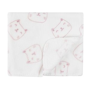 Κουβέρτα φλις λευκή με στάμπα ροζ γατούλες