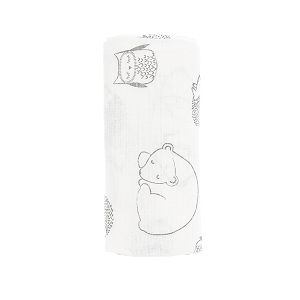 White muslin nappy with forest animals print