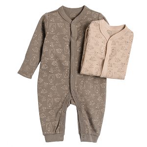 Brown and grey long sleeve sleepsuits with forest animals print