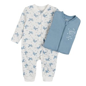 White and blue footless sleepsuits- 2 pack