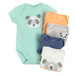 Mix color short sleeve bodysuits monochrome and with animals print- 5 pack