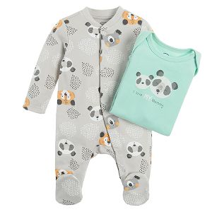 Turquoise and grey footed sleepsuit- 2 pack