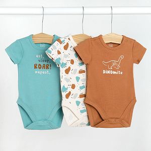 White blue brown short sleeve bodysuits with wild animals print- 3 pack