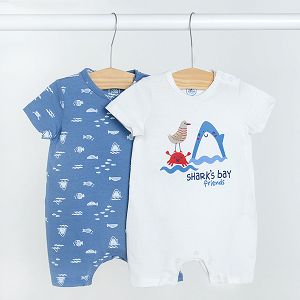 White and blue rompers with sharks print- 2 pack