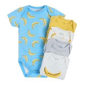 Monochrome and short sleeve bodysuits with banana prints- 5 pack