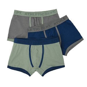 Blue, grey and green boxershorts- 3 pack