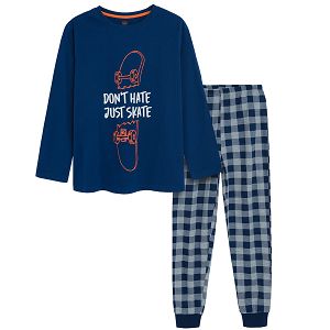 Blue pyjamas with skateboard print