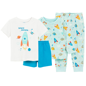 Short sleeve and shorts and lovg sleeve blouse and long pants pyjamas with space mission print- 2 pack