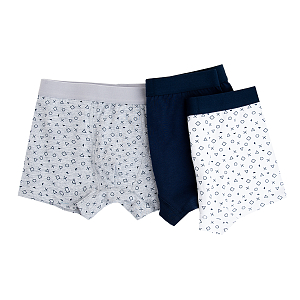 White, blue and grey boxer shorts- 3 pack