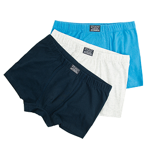 Grey, light blue and blue boxer shorts- 3 pack