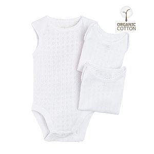 White organic cotton sleeveless bodysuits 3-pack