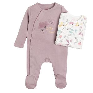Lilac and white floral wrap long sleeve sleepsuit- 2 pack