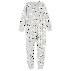 Grey melange panda footless sleepsuit