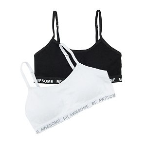 White and black bras with Be awesome print on the elastic band