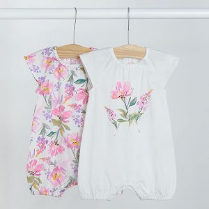 White with flowers and floral rompers- 2 pack