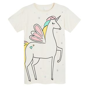 Cream nightgown with unicorn print