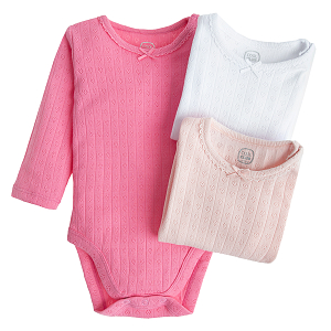 Light pink, white and pink long sleeve bodysuits- 3 pack