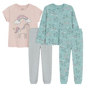 Pink and light green unicorn pyjamas- 2 pack