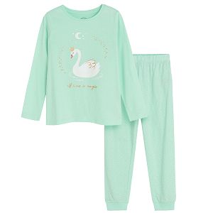 Mint long sleeve pyjamas with swan print