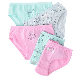 Pastel color underwear with unicorns and rainbows print- 5 pack