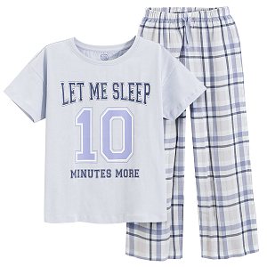 Πυτζάμες σετ μπλούζα κοντομάνικη και παντελόνι μωβ με στάμπα LET ME SLEEP 10 MORE MINUTES