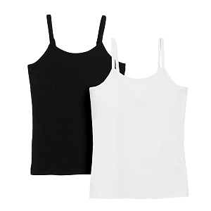 White and black underwear vest with thin straps- 2 pack