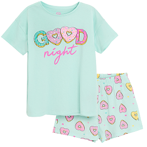 Πυτζάμες σετ μπλούζα κοντομάνικη και σορτς με στάμπα donuts GOOD NIGHT
