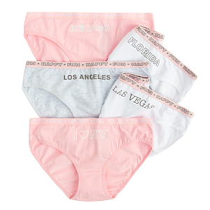 Pink, white and grey briefs US cities print- 5 pack
