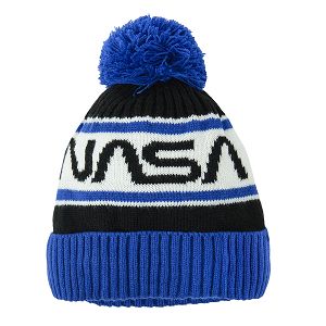 Σκούφος μπλε, μαύρος και λευκός με pom pom NASA