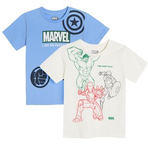 Marvel white and blue short sleeve T-shirts with heroes print- 2 pack