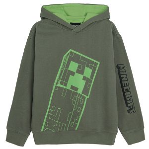 Φούτερ πράσινο με κουκούλα και στάμπα Minecraft