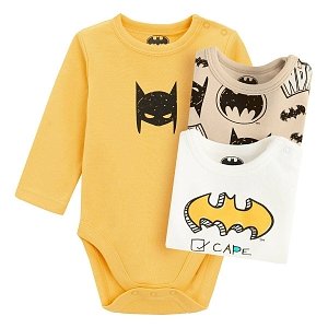 Batman yellow, white and light grey long sleeve bodysuits- 3 pack