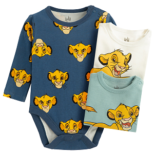Lion King white, blue and light blue long sleeve bodysuits- 3 pack
